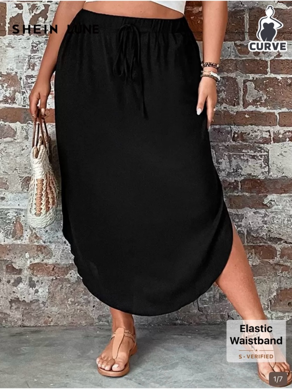 SHEIN Black Elastic Waist Midi Skirt with DrawstringNew in Original Packaging